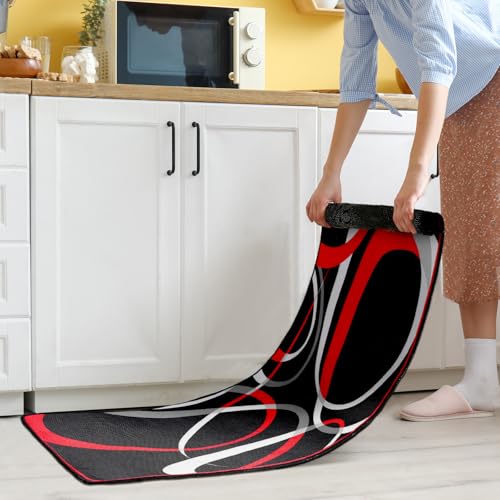 Juego de 3 tapetes geométricos rojos y negros para cocina miniatura 6