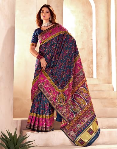 Image of SIRIL Women's Silk Kashmiri Minakari Jacquard Saree With Unstitched Blouse Piece