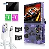 R36S Handheld Retro Gaming Console Linux System with 32+ 64G TF Card, Preloaded with 15000+ Games, Retro Video Game Console 3.5-inch IPS Screen (Transparent Purple)