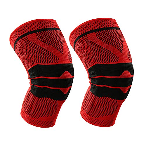 Knee Support Compression Sleeve, 2 Pack Elastic Knee Pads / Crashproof Silicone Padded Bracket Knee & Leg Protective Braces for Sports/Athletics/Patella Stabilizer/Meniscus Tear/Arthritis Pain Relief