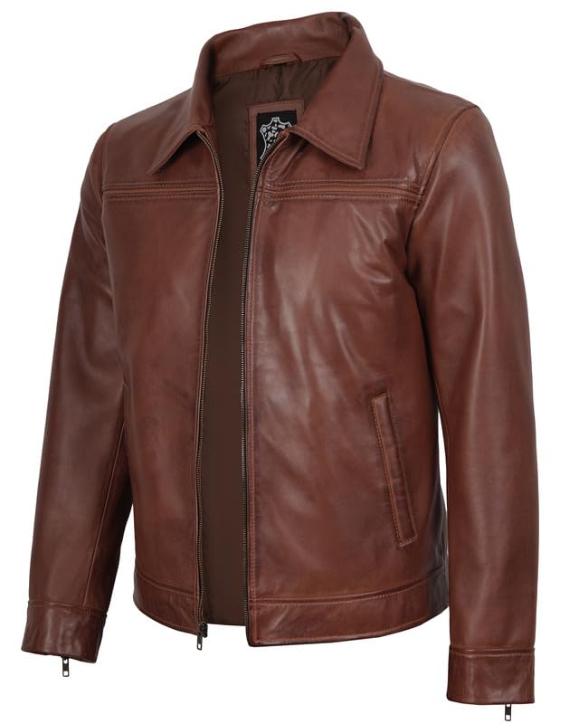 Image of Blingsoul Vintage Real Lambskin Leather Jacket For Mens - Moto Style Classic Shirt Collar Leather Jacket Men