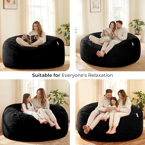 Image of HABUTWAY Bean Bag Chair: Giant 6' Memory Foam Furniture Bean Bag Chair with Microfiber Cover - 6Ft,Black