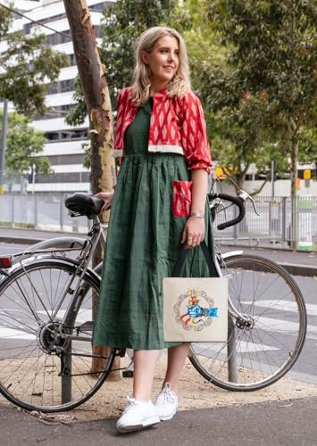 Image of Hand-Printed Tote Bag with Classical Design-Reusable, Zipper Closure For Women & Girls