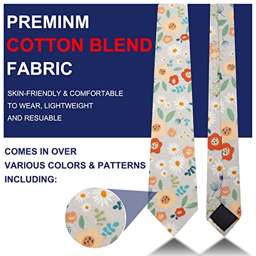 Image of Mantieqingway Floral Ties for Men Skinny Cotton Tie Flower Necktie