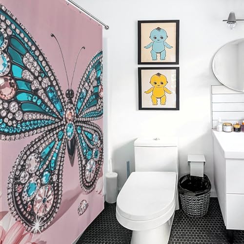 Rideau de douche en tissu à strass motif papillon chic et moderne - 6