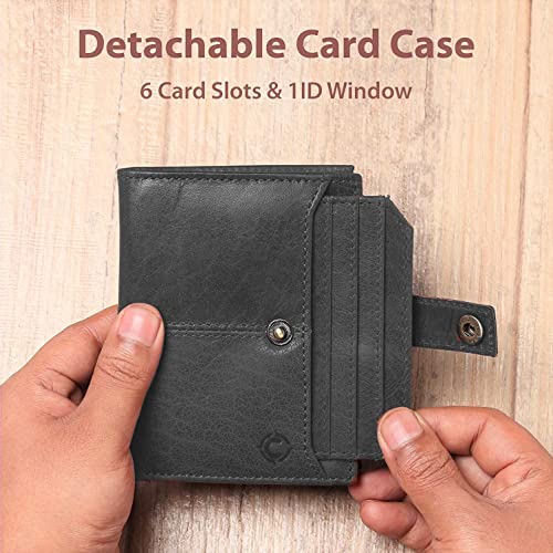 Image of Zipper Genuine Leather Wallet for Men, RFID Safe Full Grain Leather Handcrafted Front Pocket with Detachable Cardholder