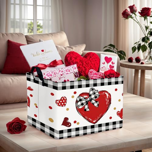Image of Cute Large Valentine's Day Gift Basket Empty Heart Decor Storage Bin for Kid Baby Room Decor (Bow Big Love)