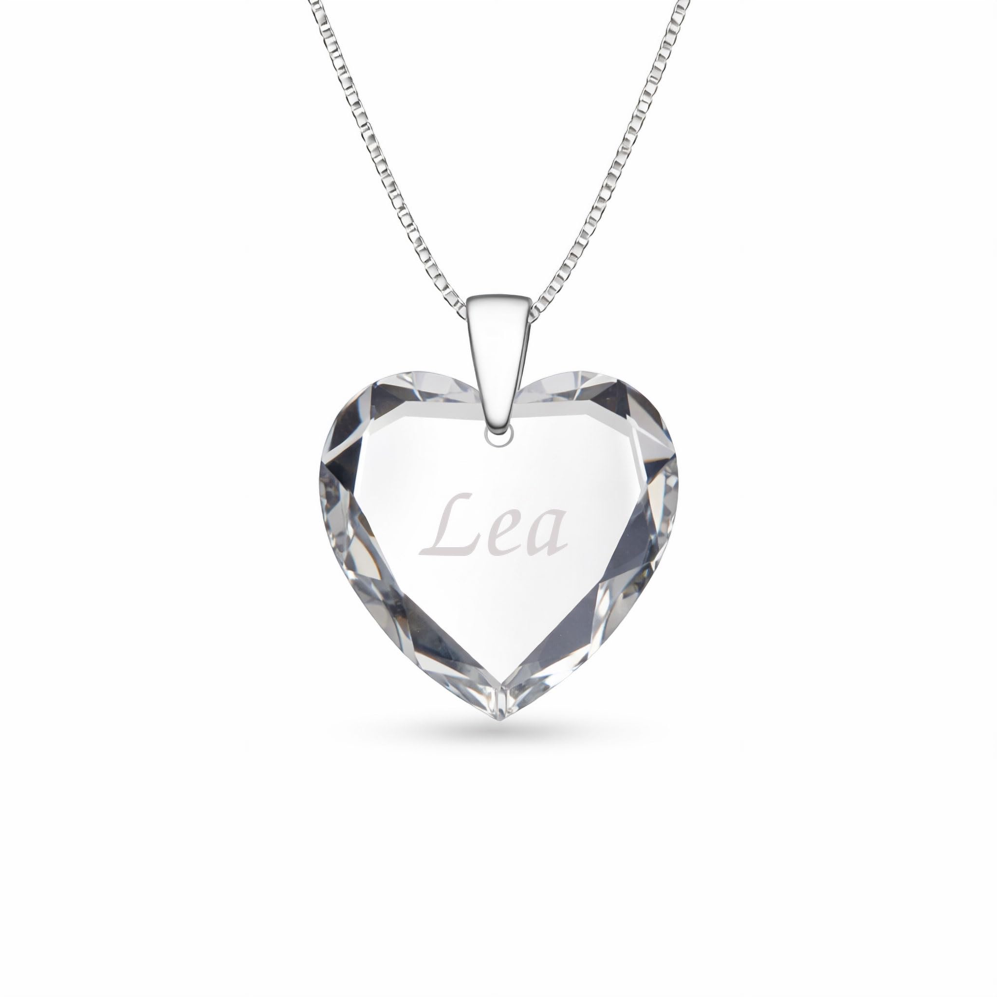 Individuelle Damen Halskette 925 Sterling Silber erstellt mit Swarovski Elements Herz Anhänger und individueller Namensgravur