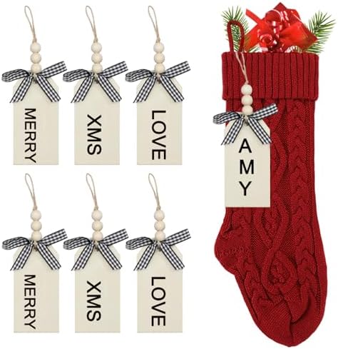 Christmas Stocking Name Tags 6PCS Blank Wooden Stocking Name Tags Personalized Stockings Wooden Stocking Name Tags Farmhouse Xmas Stocking Hanging Name Tag Farmhouse Decoration (Natural Color)