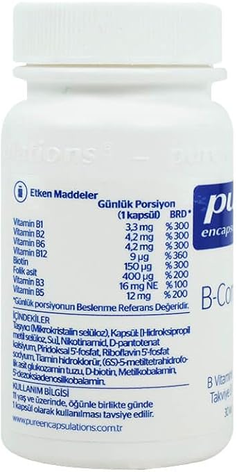 Pure Encapsulations B-Complex 30 Kapsül AROMASIZ Renkli