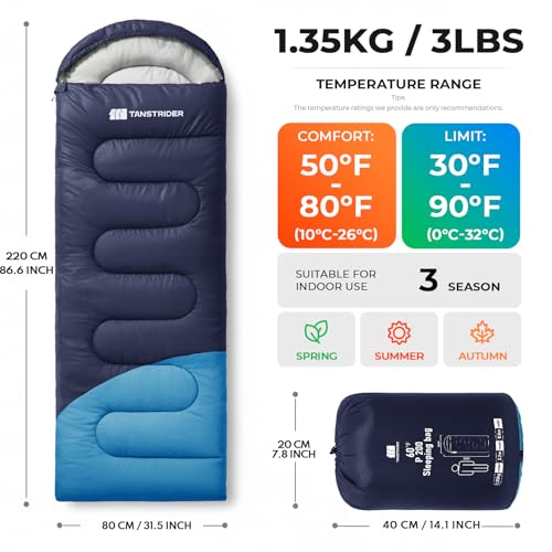 Image of Sleeping Bags for Adults, Camping Sleeping Bag with WaterResistant & TearResistant, Lightweight 3lb Sleeping Bag Warm for Backpacking, Hiking, Summer Camp & Indoor Use - Anti-Snag Zipper