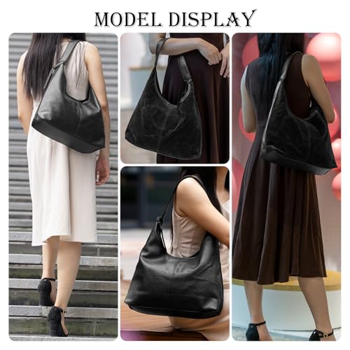 Image of Soft PU Leather and Suede Tote Bag Shoulder Bag for Women - Large Capacity Hobo Bag with Interior Pockets, Black