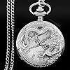 Tiong Silver Vintage Hollow Engraved Dragon Pocket Watch with Chain Necklace Unique Roman Numerals Men Pocket Watches #1