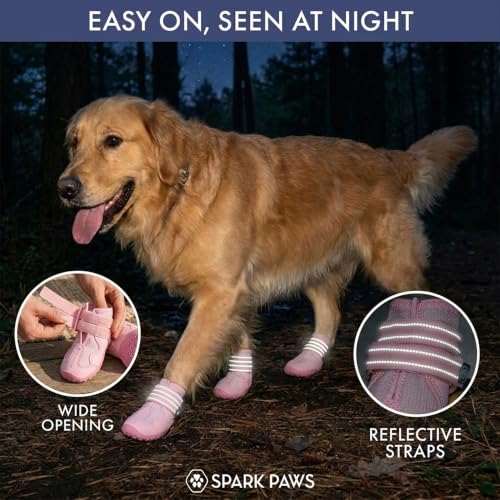Image of Spark Paws 365 Dog Shoes - All-Weather Paw Protection | Winter Snow Boots & Summer Hot Pavement Booties for Dogs | All-Terrain, Water-Resistant, Pink - Size 4