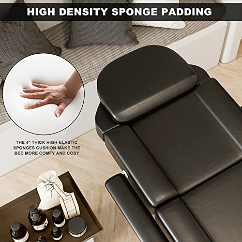 Icoget Tattoo Chair For Client W/Extend Split Legs And Headrest - Facial Esthetician Bed For Spa Massage Lash Microblading - Thickened Cushion Tattoo Table - Black #TOP3