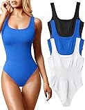 OQQ Women's 3 Piece Bodysuits Sexy Ribbed Sleeveless Square Neck Tank Tops Leotard 2025 Trendy Outfits Black Blue White