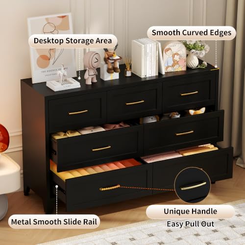 Image of Metal Dresser, 7 Drawer Chest of Drawers for Bedroom, Black