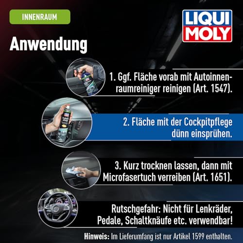 LIQUI MOLY Cockpitspray Cockpitpflege Citrus, Art.-Nr. 1599 I 300 ml Auto Innenraum-Pflege & Reinigung für Kunststoffteile I Regenerierend, auffrischend & antistatisch I Seidenmatte Dashboard Pflege