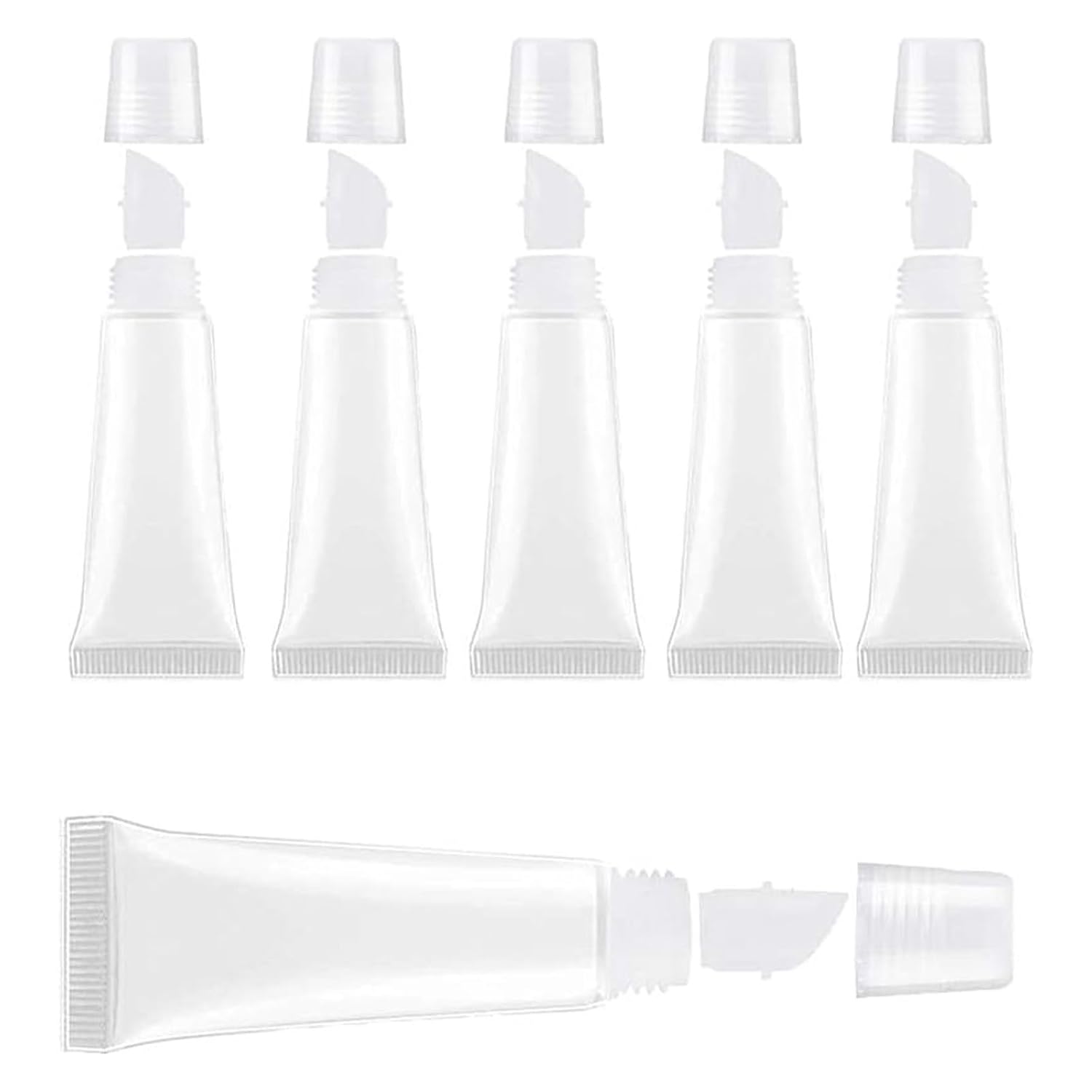 6 Pack 10ml Refillable Lip Gloss Tubes,Refillable Squeeze Tubes with Empty Travel Size Cosmetic Containers for Lip Gloss, Lotion, Cream, Serum, DIY Toiletries and Skincare (Transparent)