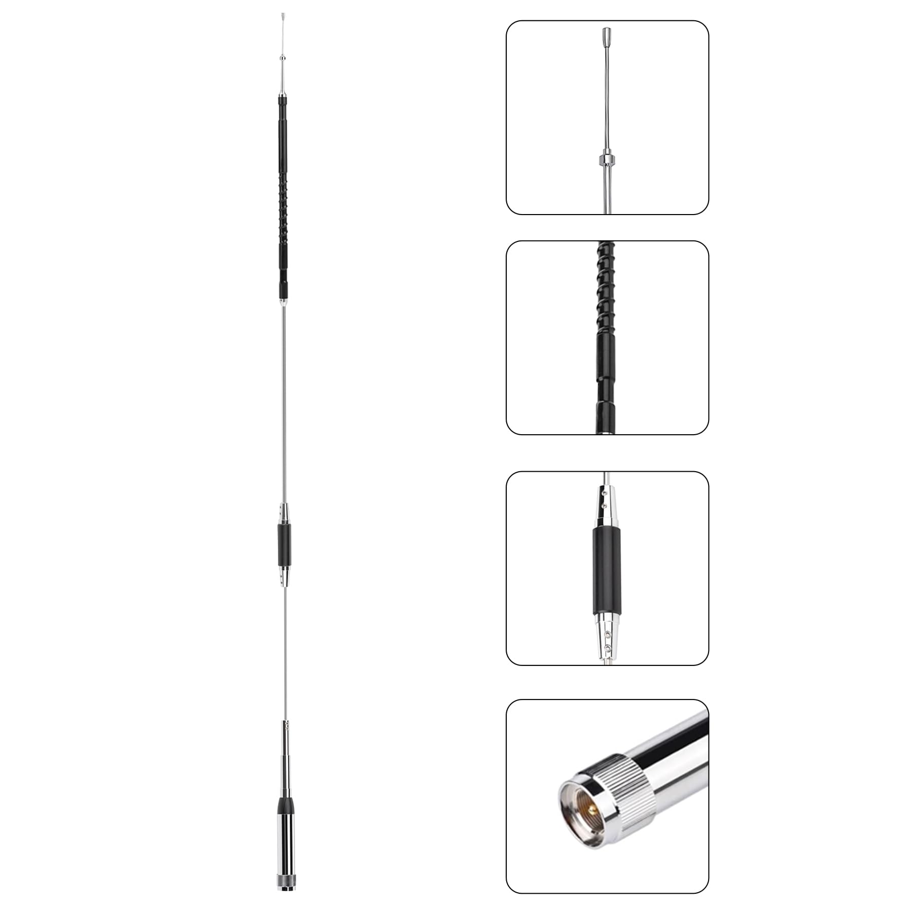 Antena de radio móvil de banda cuádruple de 10 m, 6 m, 2 m, 70 cm, 29/50/144/430 MHz, antena de alta ganancia para radio Molie de coche con cable coaxial de 16.4 pies y clip de base