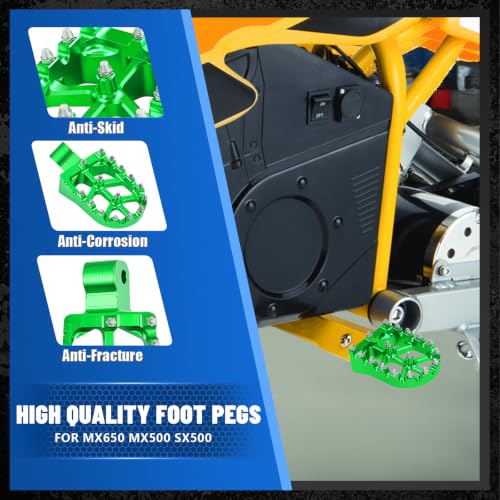Image of Dirt Bike Foot Pegs CNC for MX650 MX500 SX500, Electric Dirt Bike Heavy Duty Footpegs Rest Pedal for MX 650 500 Green