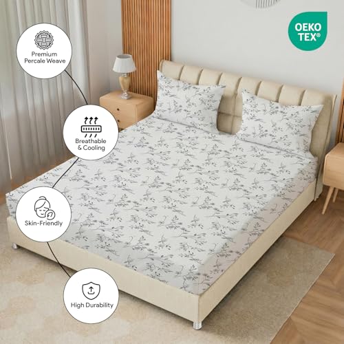 Image of LINENWALAS 100% Cotton Percale Standard Size Pillow Case Set of 2, Crisp and Cooling 300 TC, Premium Cotton Printed Bed Pillow Covers (18x28 inch, Grey Monochrome)
