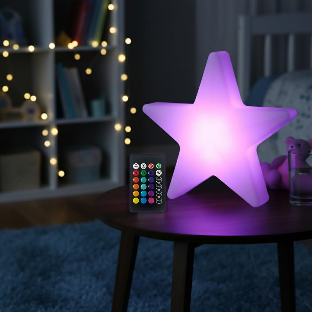 12-inch LED Star Sign Night Light, Fun & Cute Stars Mood Lamp for Kids, 16 RGB Colors & 4 Modes, Rechargeable, Waterproof Star Shaped Desk Table Lamp W/Remote for Bedroom Wedding Party Decor