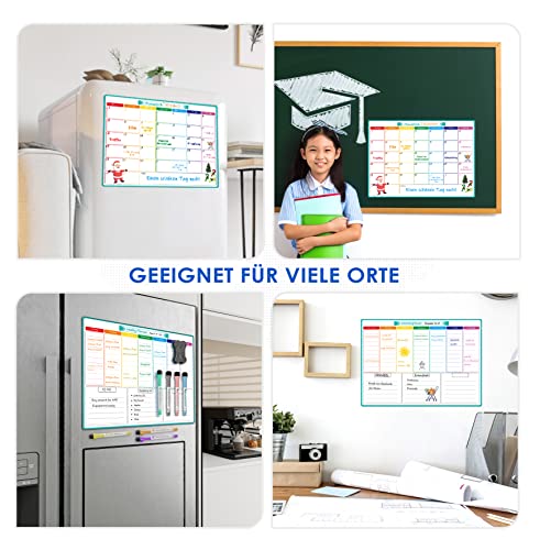 KTRIO A3 Magnetischer Wochenplaner für Haushaltsplan, Einkaufsliste, Essens- und Fitnessplanung. Nass & trocken abwischbares Whiteboard mit 7 Markern und Schwamm zum Aufhängen