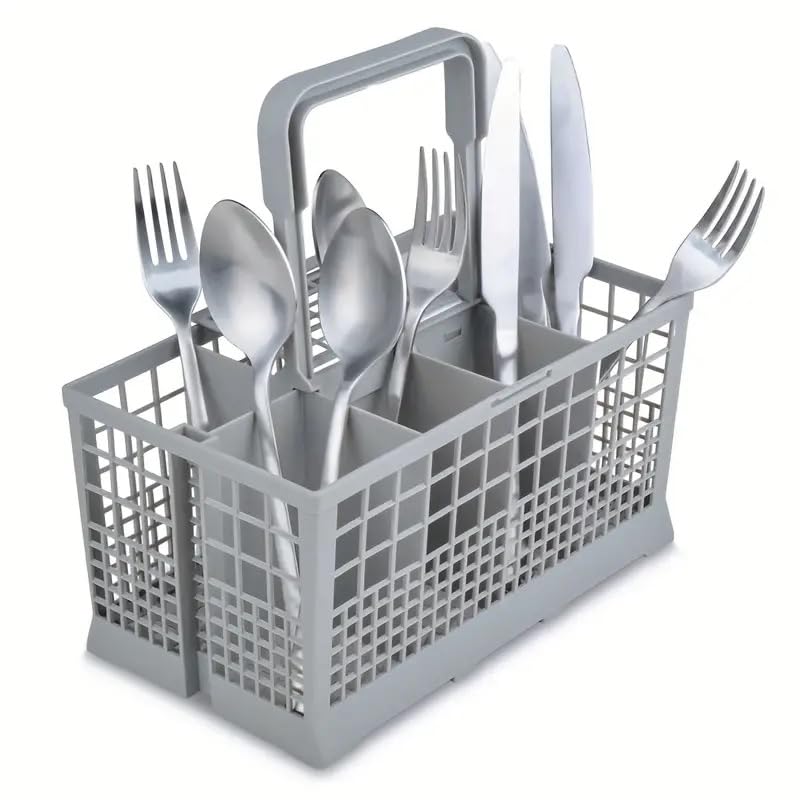 TECHZOCO Cesta universal cubiertos para lavavajillas, Cesta cubiertos lavaplatos, Cesto lavavajilla universal, 24.1 x 13.4 cm, Asa desmontable, Compatible con Bosch Siemens Neff, AEG Gorenje Privileg
