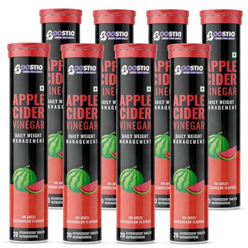 Image of Apple Cider Vinegar Effervescent Tablet - For Weight Loss With Pomegranate Extract, Vitamin B6 & B12 For Refreshing Detox & Metabolism Boost, No added Sugar (20 count (Pack of 8), Watermelon)