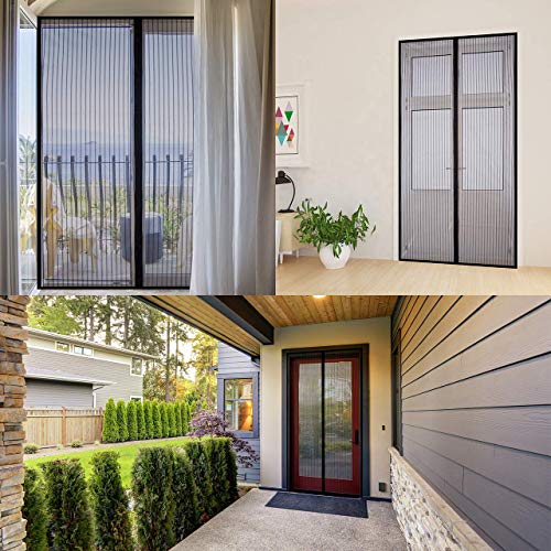Homitt Magnetic Screen Door with Heavy Duty Mesh Curtain and Full Frame Seal, Fits Door Size up to 37"-82", Hands Free, Let Fresh Air in, Black - Thumbnail 4