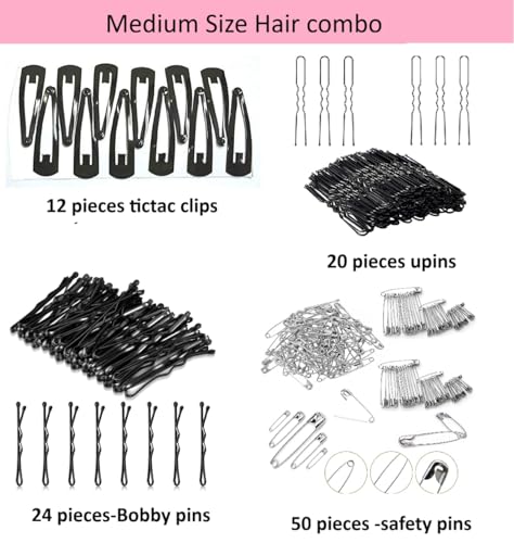 Image of Hair Accessory Combo Pack - Includes Tic Tak Clips, Bullet Pins, Bobby Pins, Juda Pins and Safety Pins for Women & Girls, Saree Draping & Daily Styling( 24 pieces tictac clips 24 pieces bullet bobby pins ,10 pieces upin 25 pcs safety pin )