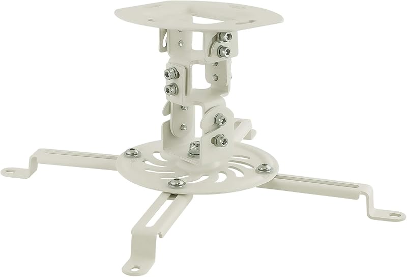 Mount-It! Low Profile Projector Ceiling Mount, 30 lbs, White | Universal bracket with 360 full motion rotation and 30 degree tilt/roll, compact design.