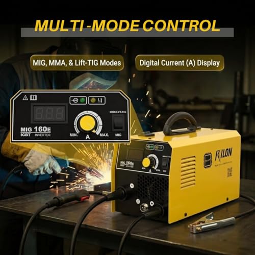 Image of Rilon MAG 160E Gasless MAG /ARC /TIG Lift Inverter Welding Machine | 160A IGBT Synergic Welder | Portable & Lightweight | With Torch, 1kg 0.8mm Wire Spool & Earthing Clamp
