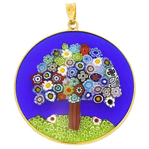 Glass Of Venice Murano Glass Millefiori Pendant Tree of Life in Gold-Plated Sterling Silver Frame 1-1/2 Murano Glass Jewelry Pendant for Women