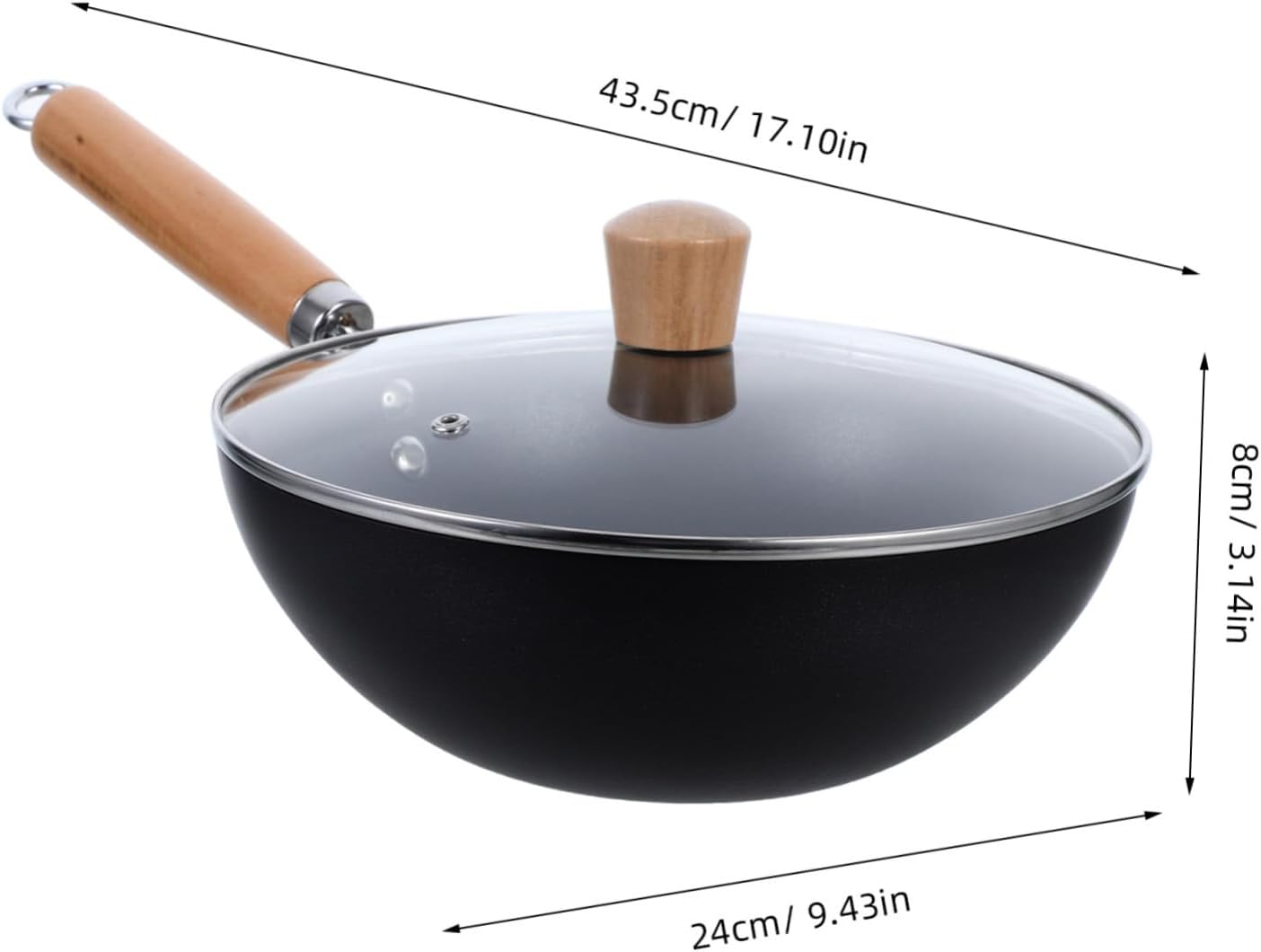ABOOFAN Mini Iron Wok Lid Non-stick Deep Frying Pan for Home Cooking Uncoated Skillet for Traditional Chinese Cuisine Ergonomic Wooden Handle for Induction Cookers
