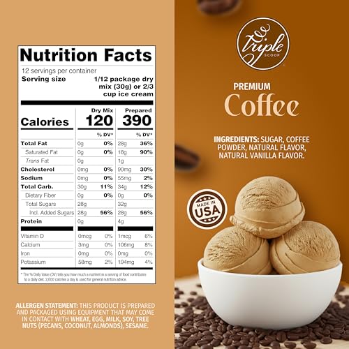Image of Triple Scoop - Premium Ice Cream Mix For Ice Cream Maker. Simple, Easy, Delicious. From Gourmet Mix To Maker in 5 Minutes, Makes 2 Creamy Qrts, Made in USA (1 Pack) (Coffee)