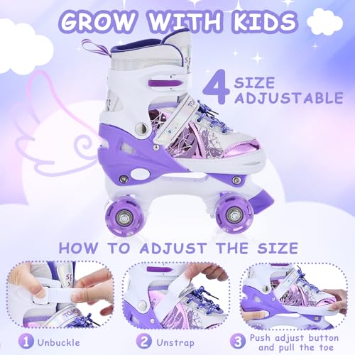 TOMSHOO Roller Skates for Girls Kids Child Beginners, 4 Size Adjustable Light up Wheels Fun Illuminating Purple Pink Skates for Boys Toddlers Patines para niñas (Purple, Medium - Big Kid (13C-3)) - Thumbnail 2