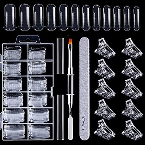 120 Stück Nagelformen Set Nagelverlängerung Verlängerung Nagel Gel Formen Nagelform Set mit Dual-Ended Nagel Pinsel und Nagelspitzen Clip Nagelfeile für Polygel Nägel Cover