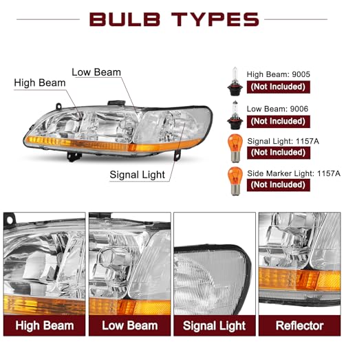 JSBOYAT Headlight Assembly Replacement for 1998 1999 2000 2001 2002 Honda Accord Driver and Passenger Side - Image 3