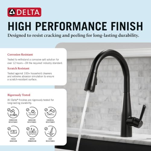 Image of Delta Faucet 9113-BL-DST Essa Single Handle Pull-Down Kitchen Faucet with Magnatite Docking and Touch-Clean Spray Head, Matte Black