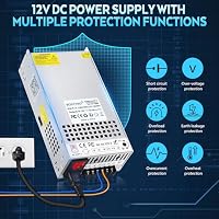 Upgraded Schaltnetzteil 12V 83.3A 1000W, LED Trafo 230V auf 12V, DC 12 Volt Netzteil, Spannungswandler, mit Netzkabel und Sicherheitsschalter, Transformator für Standheizung, CCTV, Labornetzteil – Ansicht 5