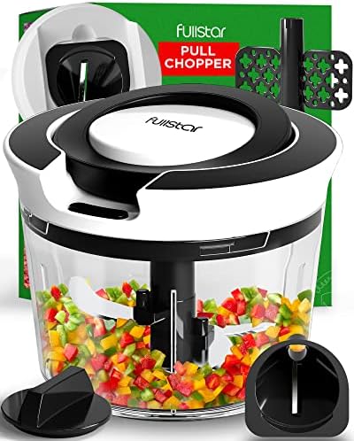 FULLSTAR Manual Food Chopper, Pull Chopper, Pull String Chopper, Fullstar Vegetable Chopper & Garlic Mincer with Julienne Spiralizer & Egg Beater – Veggie Chopper, Onion Chopper, Garlic Chopper