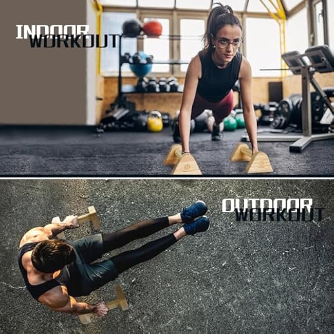 WOOD CITY 2 PCS Wood Push Up Bars Stands with Non-Slip Base, Supports Aerobics and Upper Body Strength Training for Men and Women, Joint-friendly Beech Wood Home Fitness Equipment