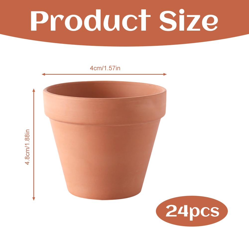Foreverup 24Pcs Terracotta Plant Pots, 4 x 4.8CM Small Terracotta Plant Pots with Drainage Holes - Image 2