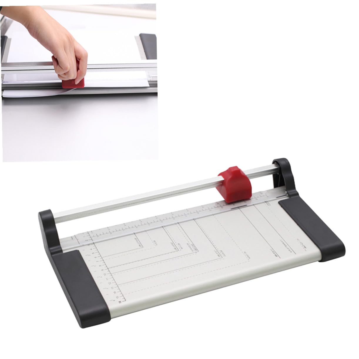 Lurrose Cortadora de Papel Manual para Oficina y Hogar con Base Cuadriculada y Cuchilla Metálica, Guillotina Portátil para Cortar Folios A3 y A4 con Precisión
