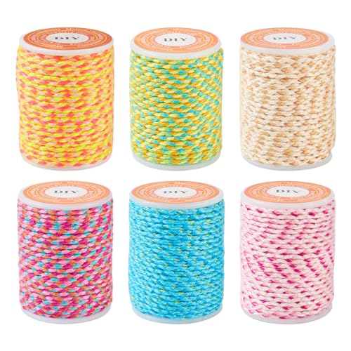 Sparkeads Cordón de algodón trenzado de 1.5 mm de 25.8 yardas, hilo de macramé de colores surtidos, rollo de cuerda de 4 capas trenzadas para collares, colgantes de pared, pulseras de tejer, perchas