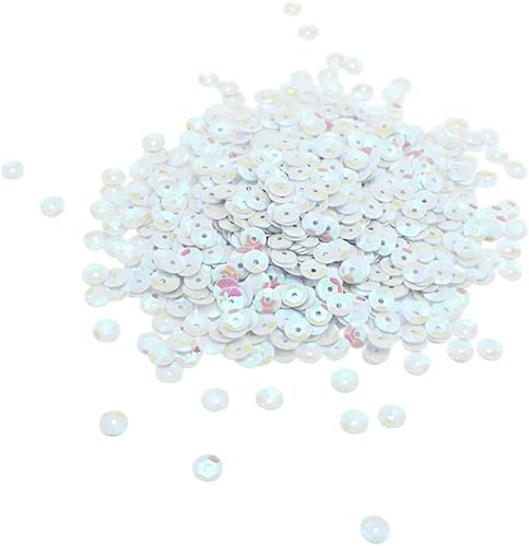 SaktopDeco Lentejuelas sueltas blancas a granel de 0.236in, lentejuelas iridiscentes redondas para manualidades, manualidades, costura, bordado,