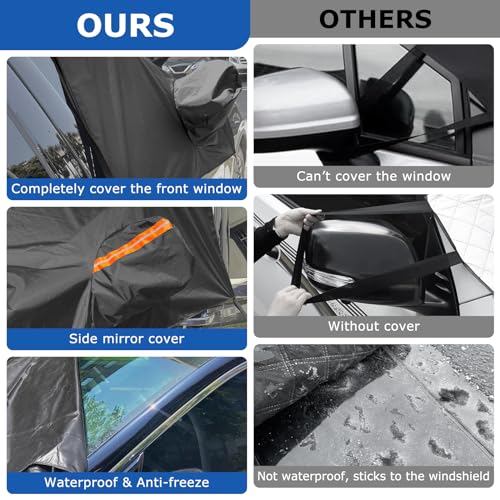 Image of Car Windshield Cover 600D Oxford Fabric Waterproof for Sedan Full Size SUVs | Large Size, Winter Hail Covers Protector for Snow and Ice, Leaves and Sun Shad, All Weather, Side Mirror Covers, Metal Hooks