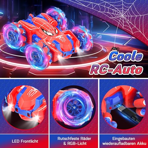 Nigecue Ferngesteuertes Auto, 2,4GHz RC Auto mit eingebautem wiederaufladbarem Akku, 360°-Drehung, Coole Lichter, Allradantrieb… – Ansicht 4